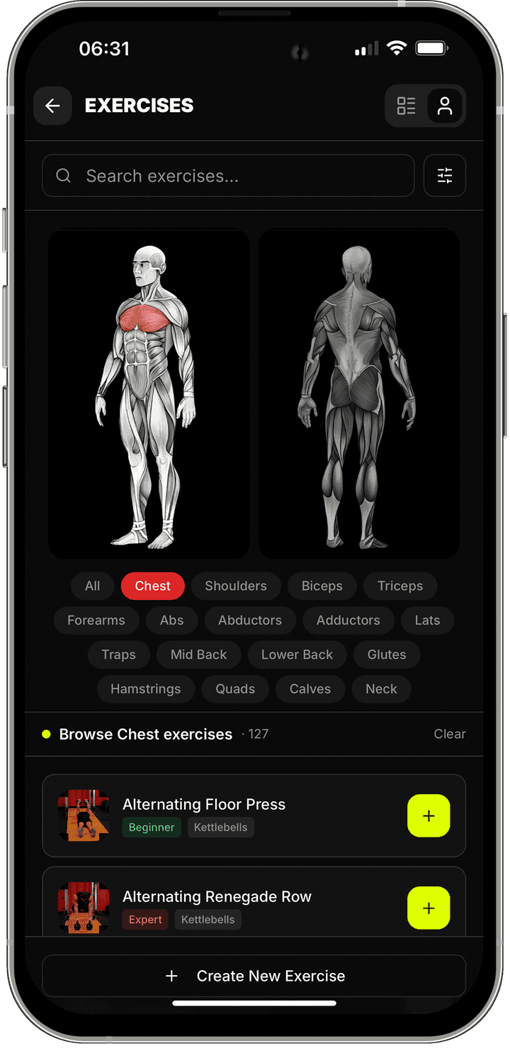 700+ exercises screen